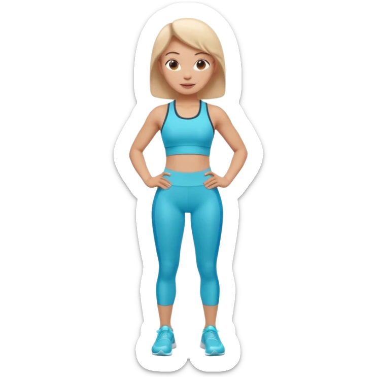A 3D cartoon fit person showing a slim waistline, wearing sportswear, bright lighting, Memoji-style. close up camera angle. sticker
