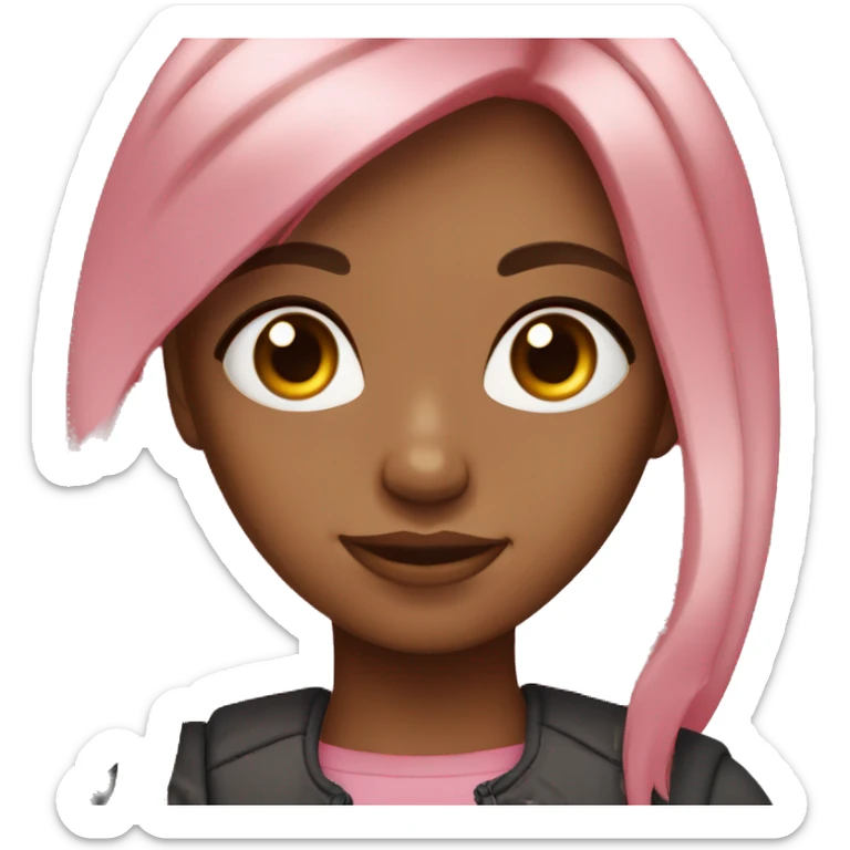 girl with red hair and pink highlights, with big black eyes and brown light skin sticker