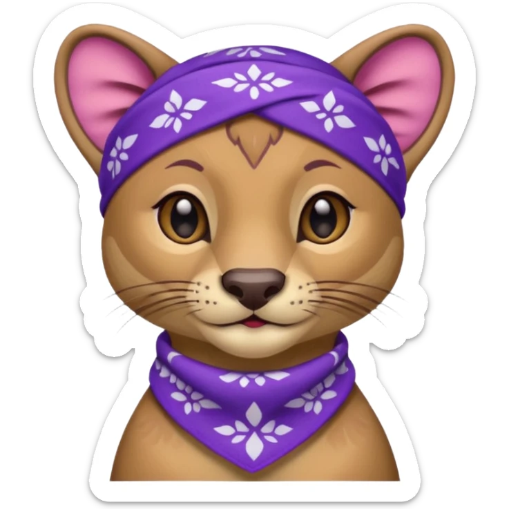 
Fossa animal in purple bandana with white patterns on forehead from league of legends laughing emoticon sticker