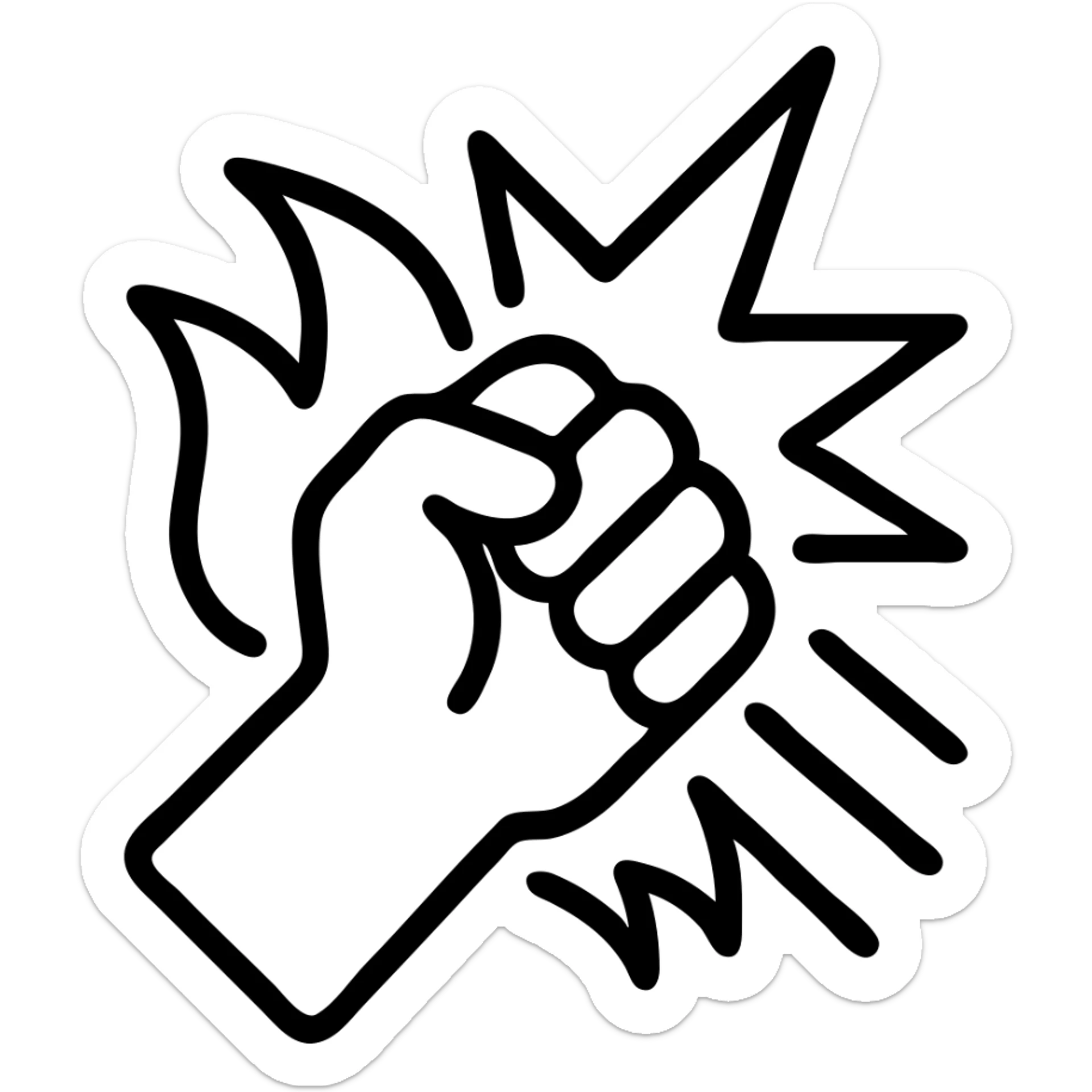 power punch icon for fighting game, pictogram style, fist with strong effects like lightning or flames sticker