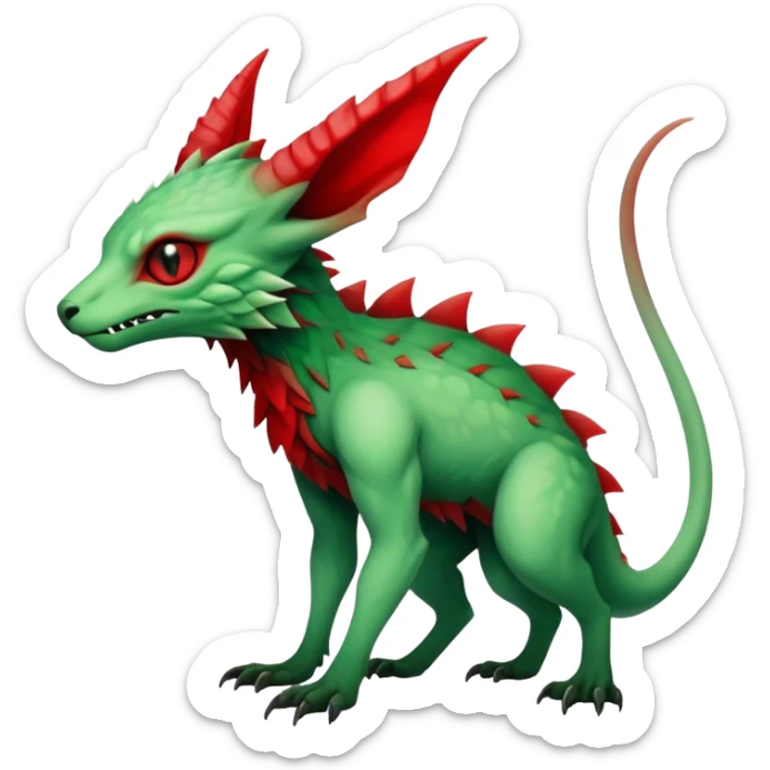 Cool Edgy Green Red ethereal badass Fionbri-Vernid-Trico-animal-creature full body sticker