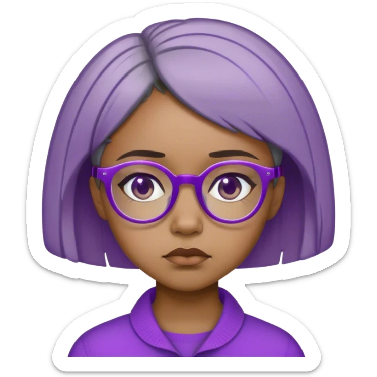 Light skinned Black girl with purple glasses short natural gray haircut sad sticker