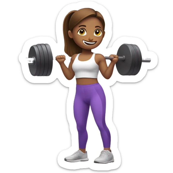 Girl lifting weight in the gym, blur eyes and brown hair, wearing purple leggings  sticker