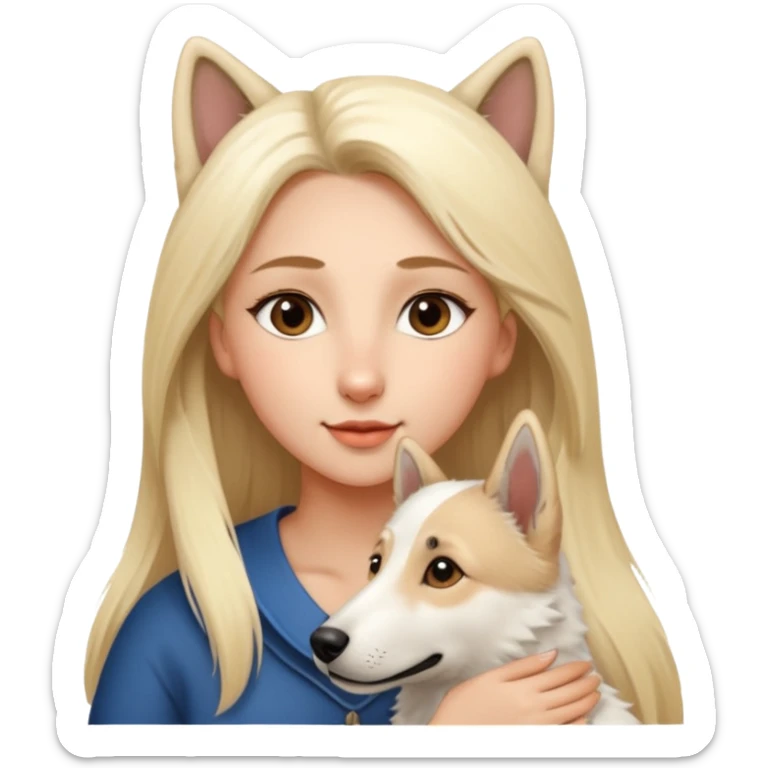 Skandinavische Lady with Long Hair ist in Love with her short fur White Shepard and Brown eyes sticker