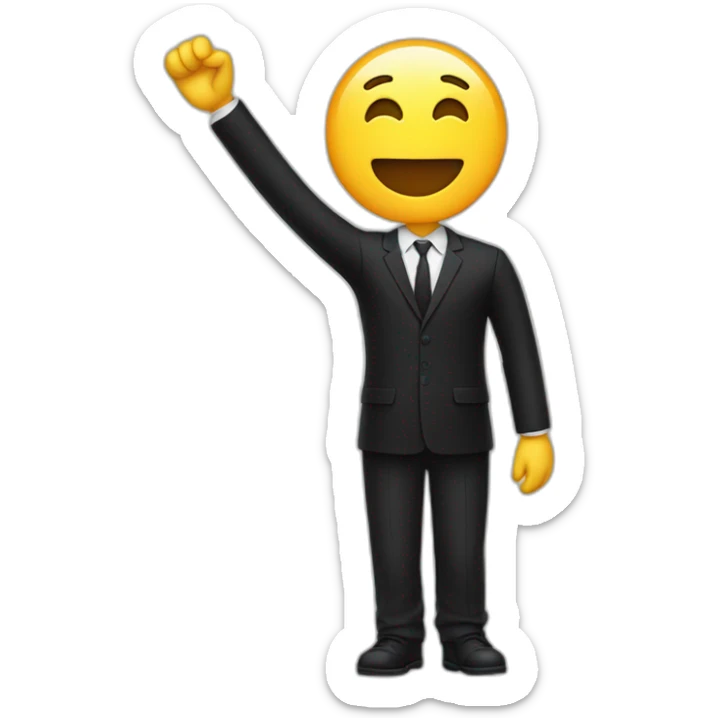 Person in black suit with right arm to the sky and other arm glued to the side of the body sticker