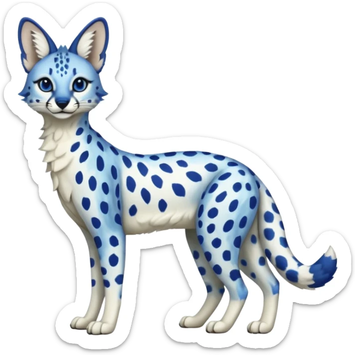 Cobalt-blue, spotted, white-bellied, exotic Serval-sergal-Trico-fusion-animal-hybrid sticker