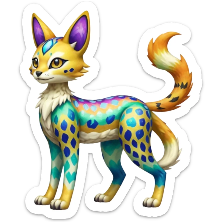 Colorful Meloetta-Vernid-Sergal-Serval-Pokémon-Digimon-Fakémon-fusion-hybrid-creature sticker