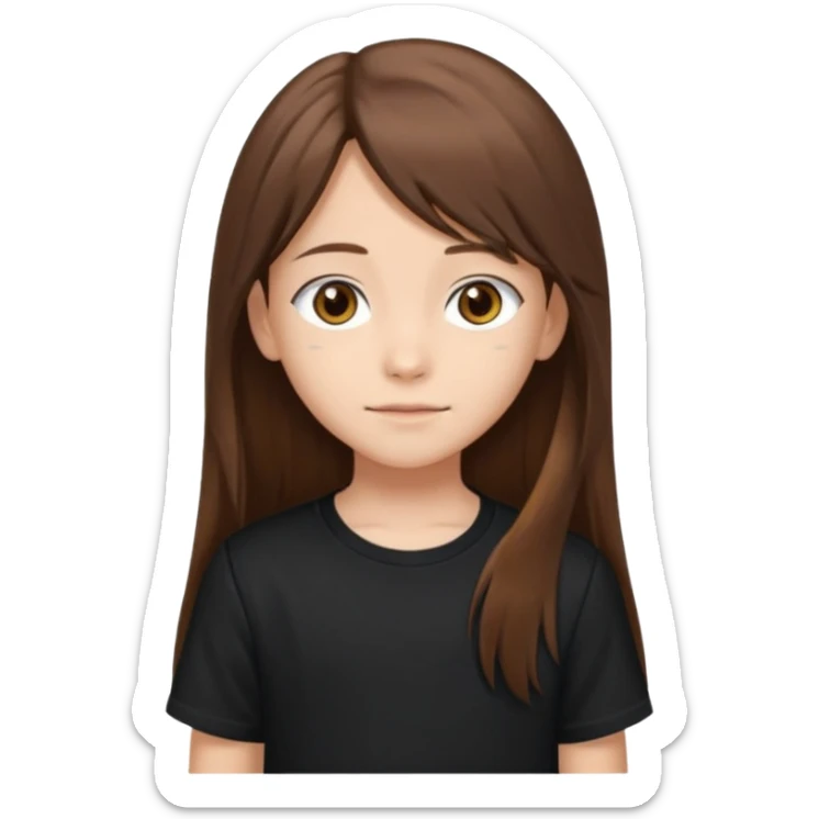 Daria whit brown hair and brown eyes a 10 year old kid Long hair and anime black shirt sticker