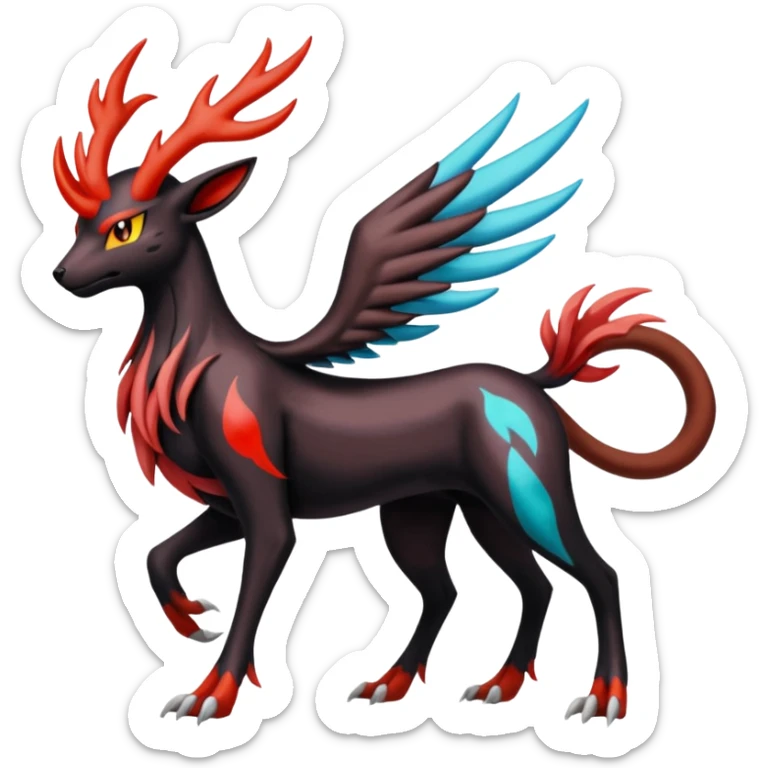 Darkrai-Xerneas-Yveltal-Houndoom-Meloetta-Fakémon-creature-hybrid-fusion, full body sticker