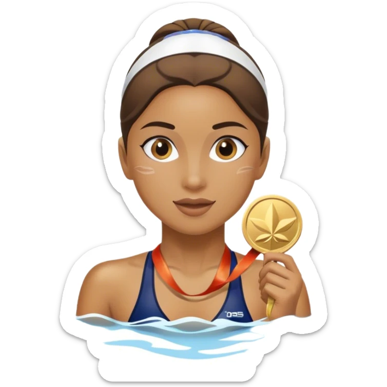 girl swimmer with a medal for the firs place sticker