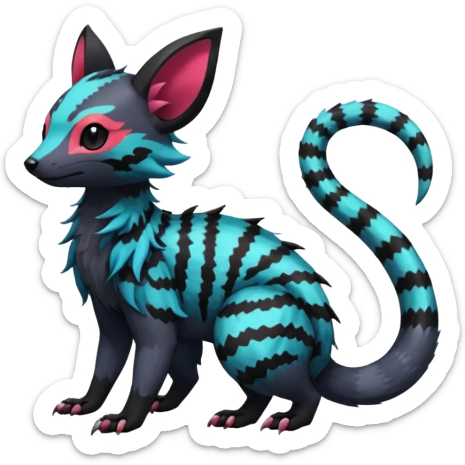 Rare exotic cute epic aesthetic gothic colorful Salandit-Eevee-Civet-species-Fakemon-hybrid-creature, with markings, full body sticker