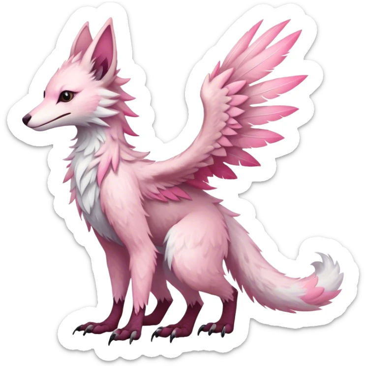 Feral Rare Fantasy cute pastel pink Vernid-Sergal-Trico-species by LiLaiRa, markings, full body, 4 legs sticker