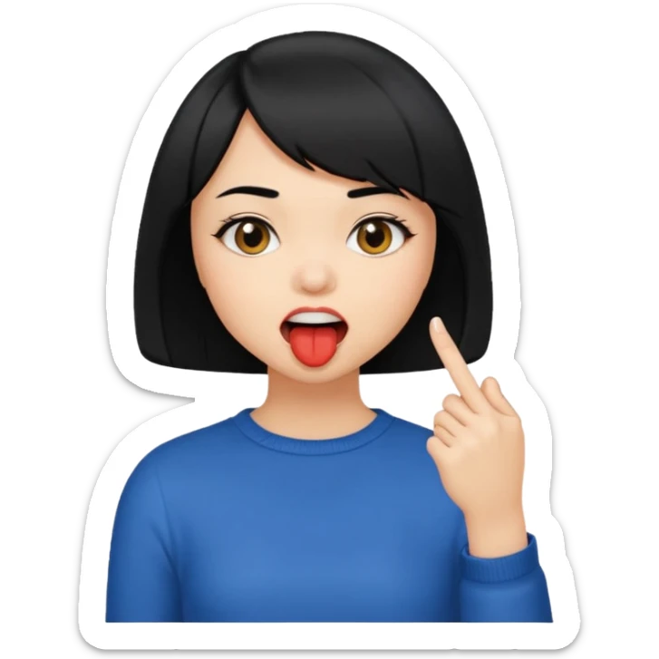 Chicas con pelo negro y corte bob haciendo que se muerde uno de sus dedos de manera picara, puedes hacer que se muerda el dedo sticker