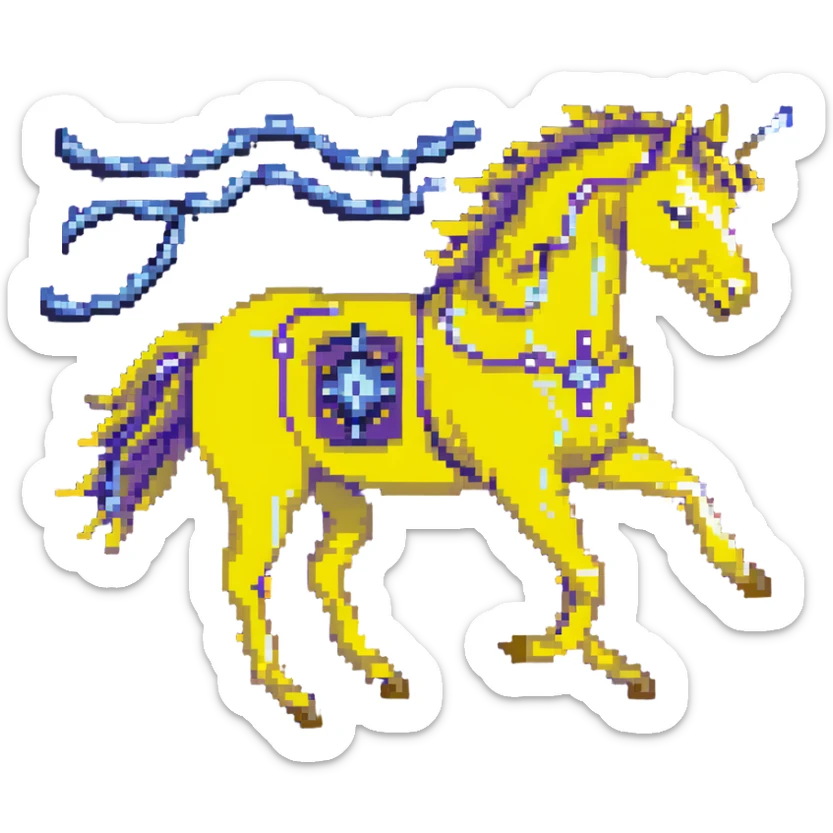 yellow fast electric horse made of electricity, bolts, visible yellow wires, lightning, blue electricity details, galloping sticker