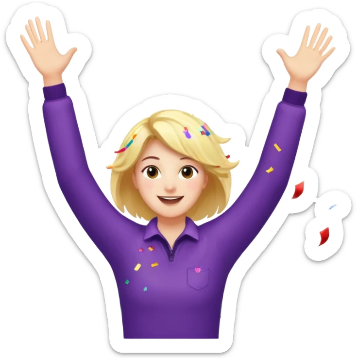 persona feliz con los brazos hacia arriba saltando y explosivos detras y confites volando sticker