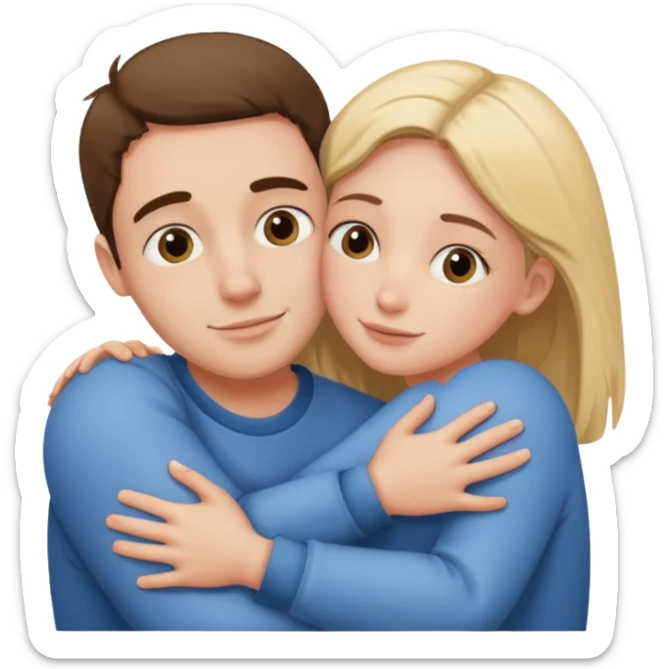 Un homme fait un câlin à sa sœur. Au dessus d’eux il y a le texte ´Gros câlin’ sticker
