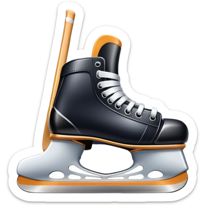 Please, make An icon featuring close-up shots of key hockey equipment: a hockey stick, puck, and skates. The background shows a packed stadium with cheering fans, bright arena lights, and an icy rink. Transparent background highlights the essentials of the game and the thrill of the sport. sticker