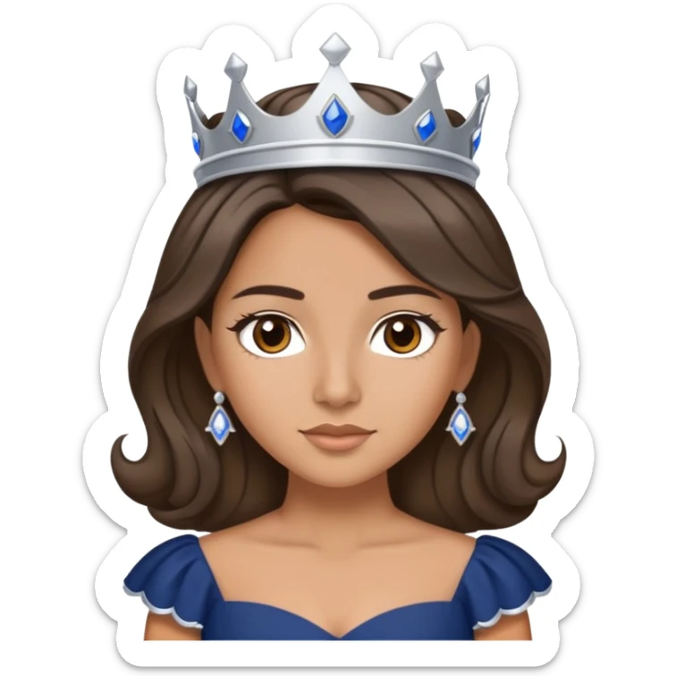 latina with navy quince dress and silver crown brunette hair and carmel highlights  sticker
