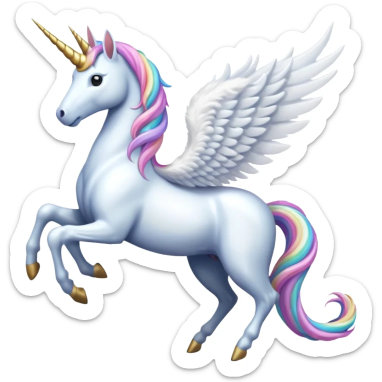 Cinematic Noble Unicorn with wings, slender with a flowing mane and tail and spiraled horn sticker
