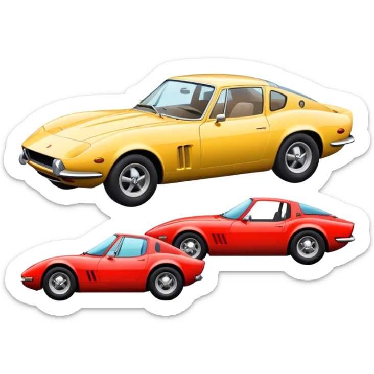Collage emoji symbolizing a passion for cars: a sleek sports car, a vintage classic car, and an off-road SUV. The background features a cozy garage with tools, car posters, and warm lighting, emphasizing a home hobby atmosphere. Transparent background. sticker
