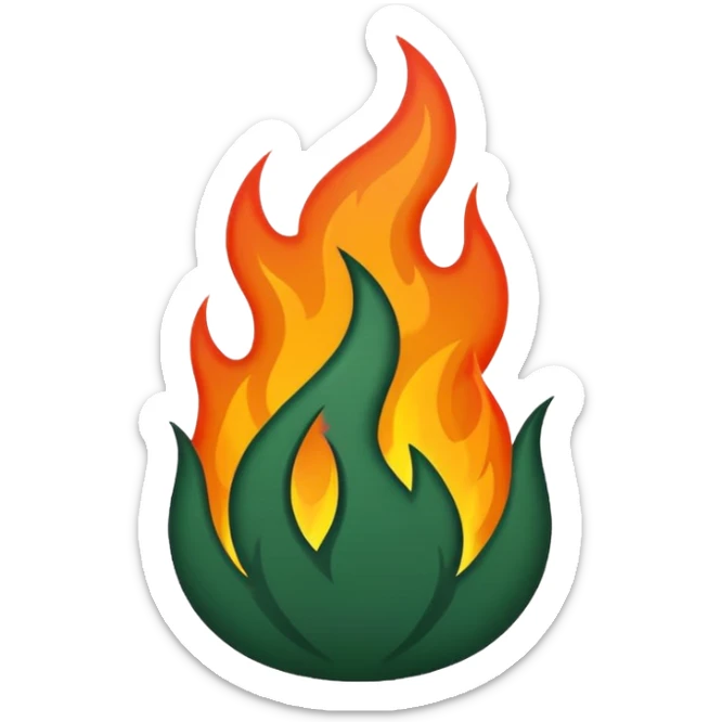 minimalist fire, only dark green color, no details, no color variety sticker