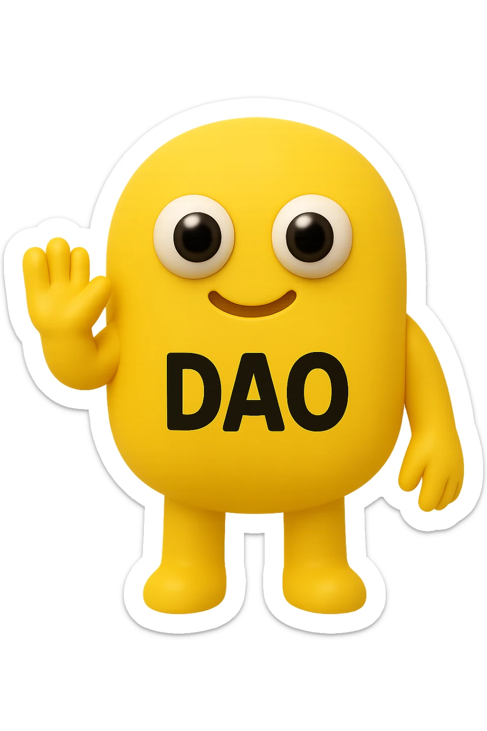 FALLO IDENTICO MA CON LA SCRITTA DAO IN ITALIANO SUL CORPO. emoji con enzima umano con occhi 3d con la scritta "DAO" SUL CORPO IN ITALIANO sticker