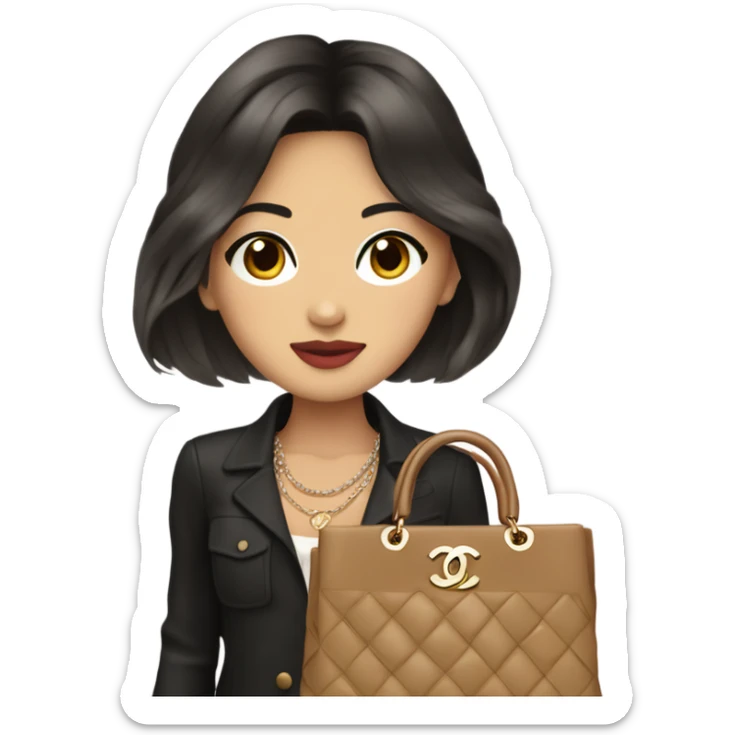 Brunnete Chanel Asian Girl with Birkin bag and Chanel necklace sticker