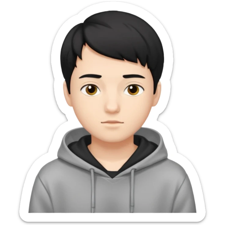 Young man of 21 year old. Short black hair with a hoodie sticker