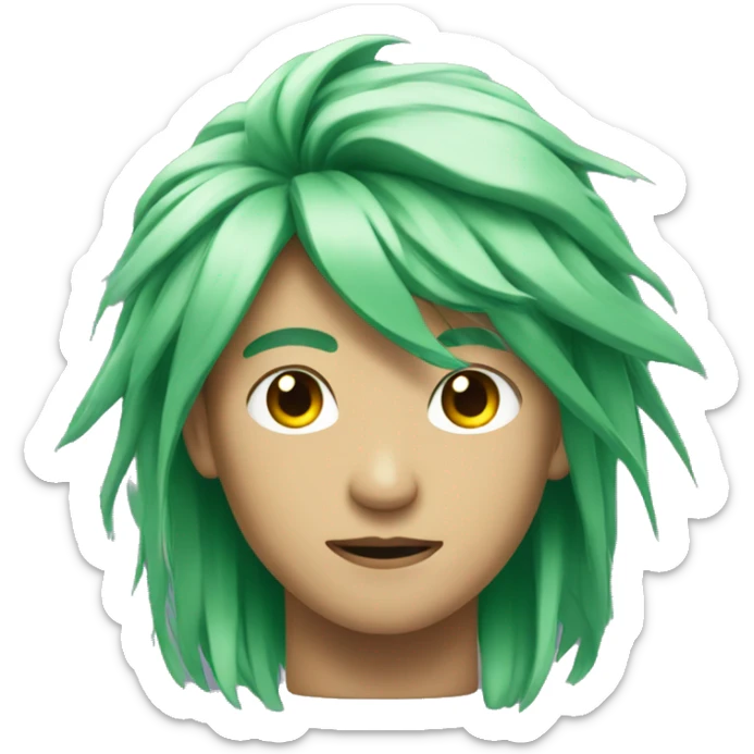 Head of Asian male cyborg with long green hair sticker
