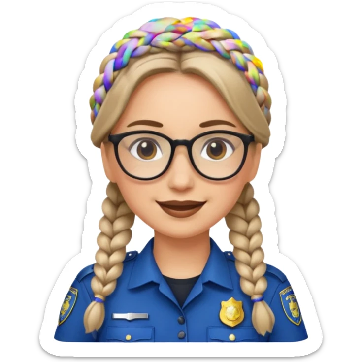 happy woman police with braided hair wearing glasses  sticker