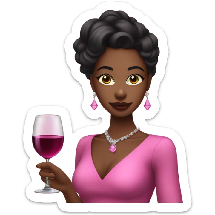 Black coquette girl wearing pink and makeup holding a glass of wine sticker