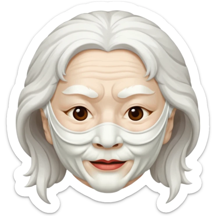 japanese culture white mask old woman with white hair and wrinkles sticker