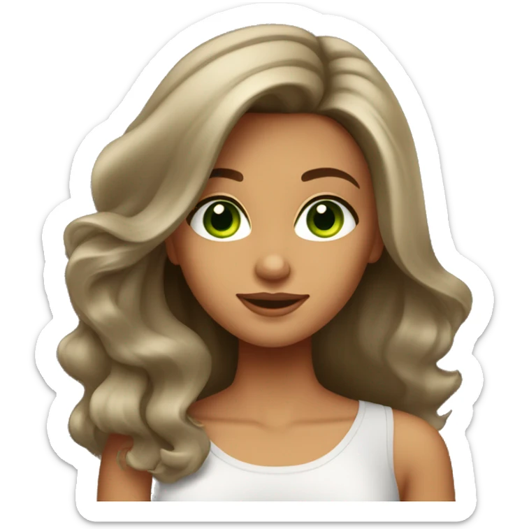 Tanned brunette girl with blowout hair and green eyes sticker