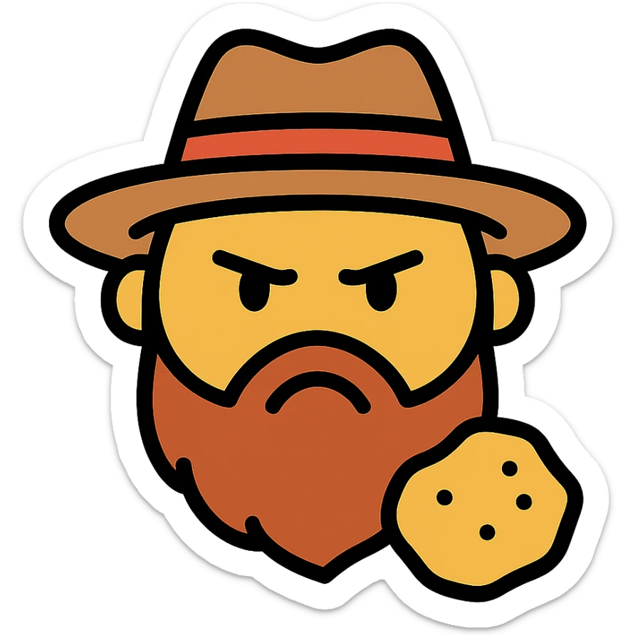 color outline icon of an annoyed face, gold rush theme, period details sticker