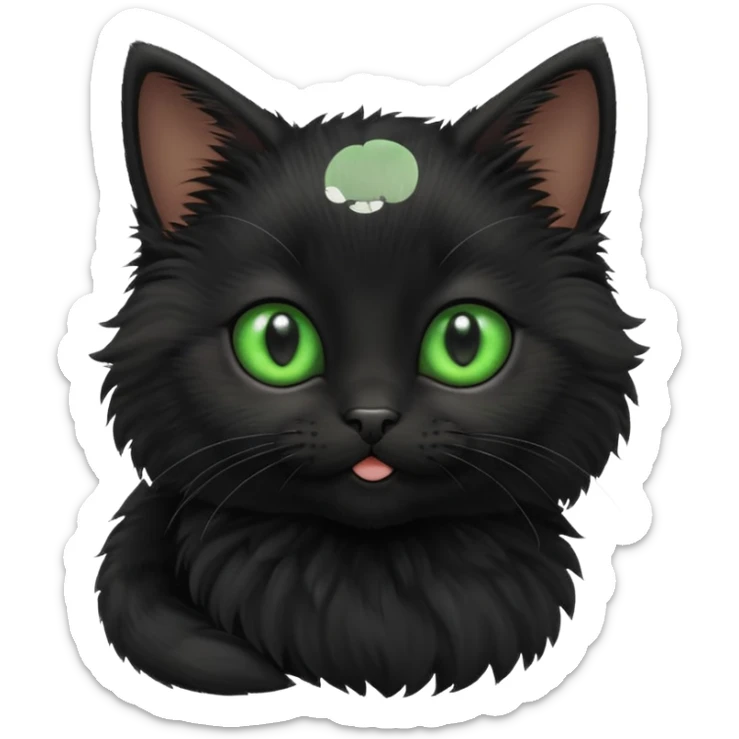 A photo-realistic digital illustration of an adorable black kitten sticker