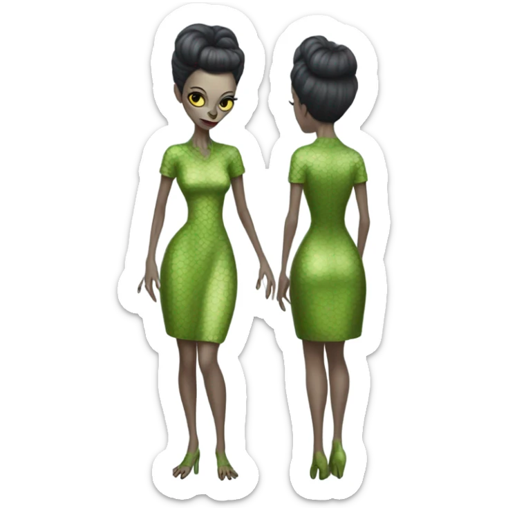a Reptilian alien woman full body, in rockabilly dress sticker