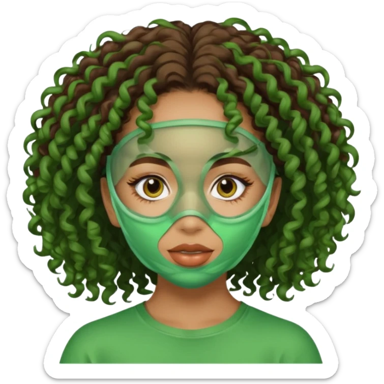 lightskin girl with green facemasks and brown curly hair sticker