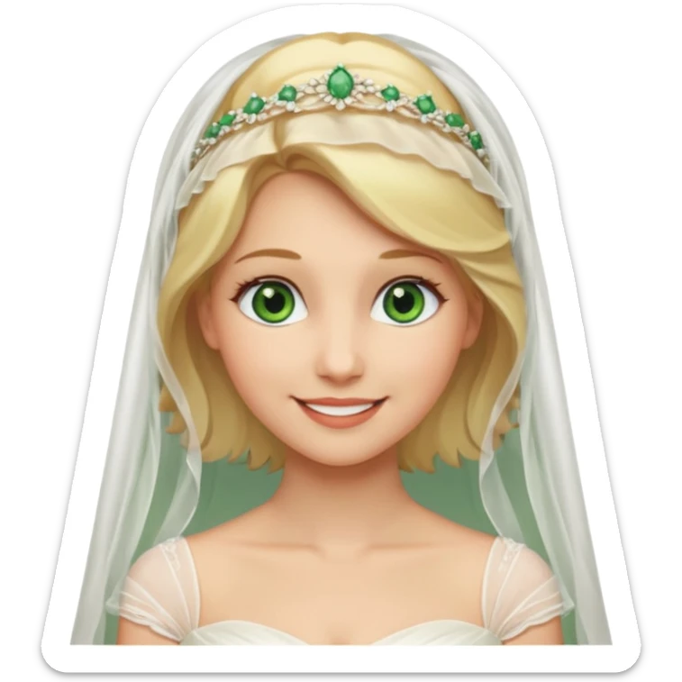blonde haired green eyed bride in ivory gown  with veil no flowers sticker