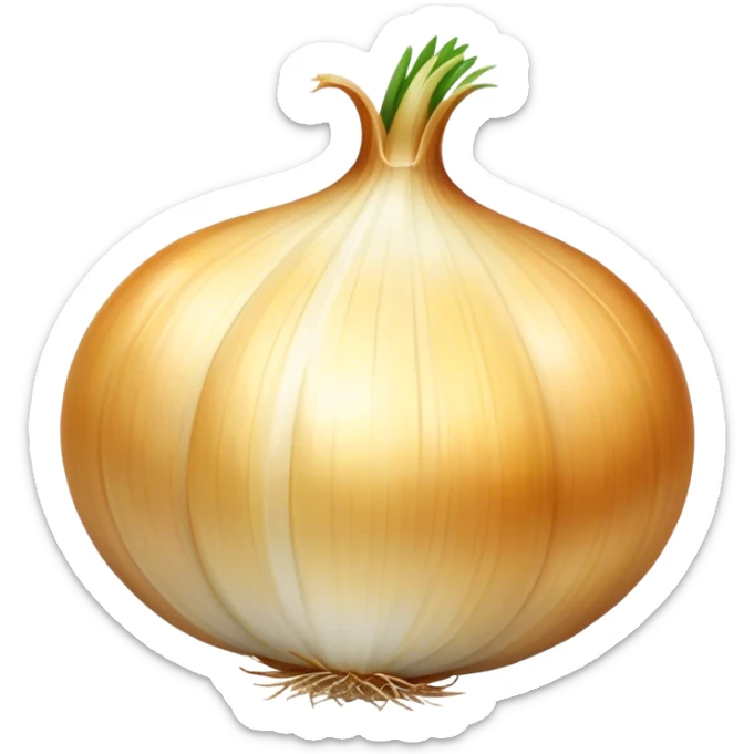 Cinematic crisp white onion, slightly peeled to reveal smooth layers, warm golden tones, rustic and fresh, soft glowing highlights. sticker