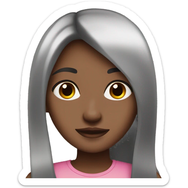 Beautiful girl with dark brown long straight hair and brown eyes in pink sticker