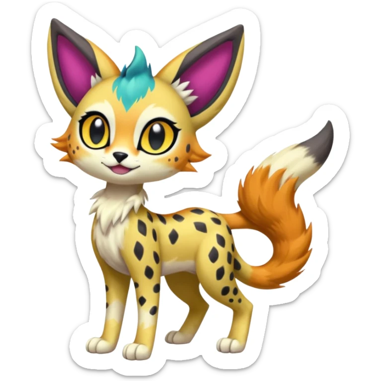 Colorful Cute Realistic Meloetta-Vernid-Sergal-Serval-Fakémon-fusion-hybrid-creature sticker