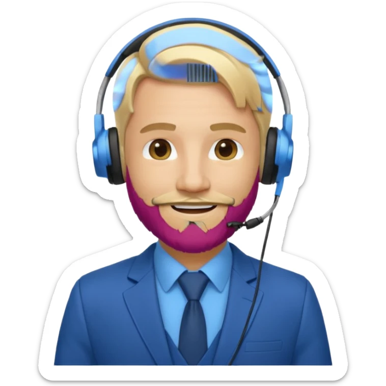 a sales agent with headphones and beard blonde hair smile sticker