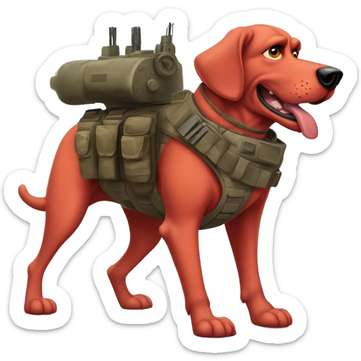 Desert storm daddy hot Clifford the big red dog muscular with tattoos on arms book illustration humanoid as a military call of duty character standing alone sticker
