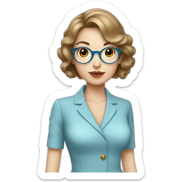 Une femme, yeux bleu amande, tenue chic, avec un bichon dans la main sticker