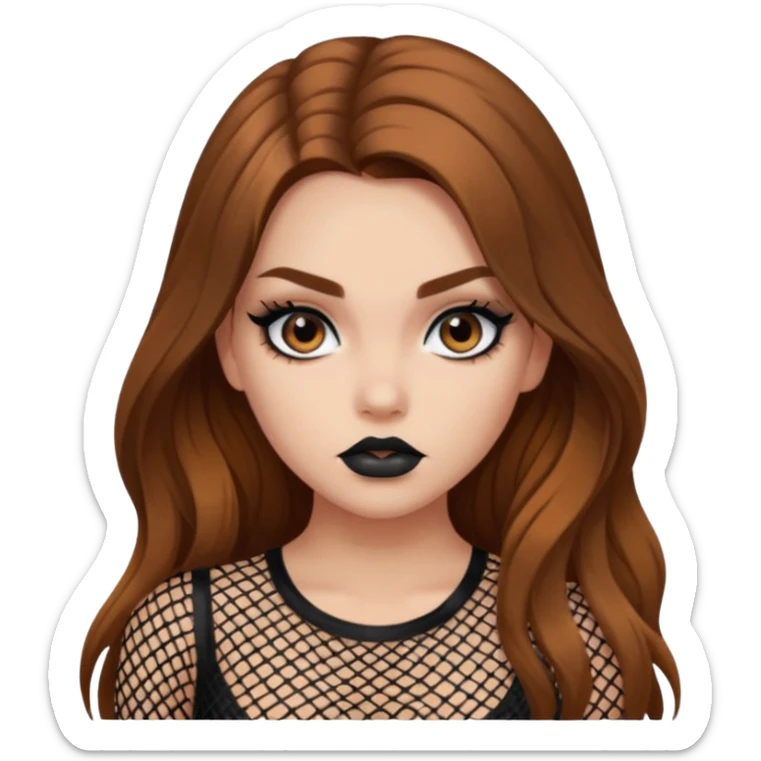 a pretty bratz fair girl with brown long hair styled well, looking like a baddie in a fishnet top sticker