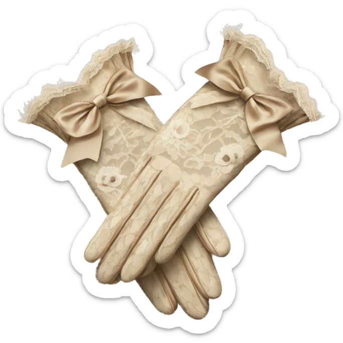 vintage rococo lace beige gloves with bows and frills sticker