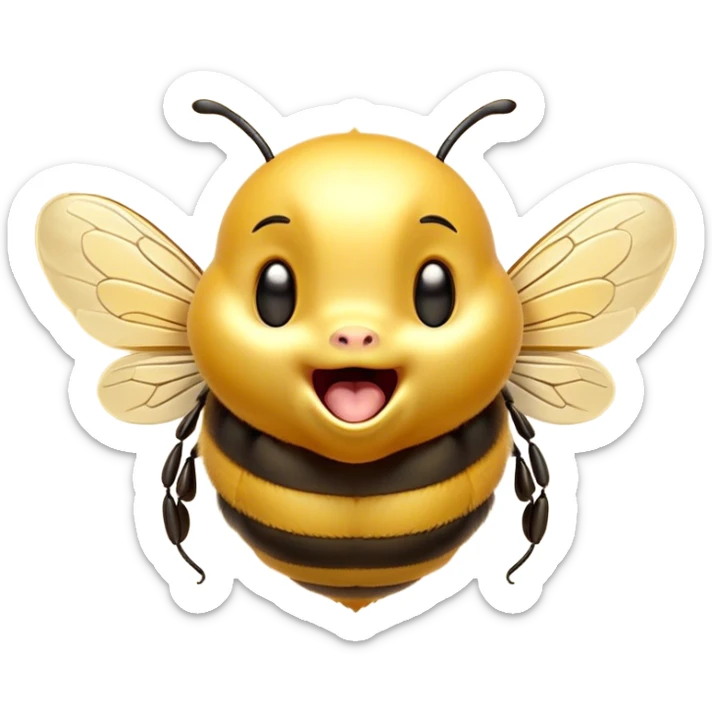 Cinematic Adorable Yawning Bee Portrait Emoji, Head tilted slightly with a dramatic, wide-open yawn, showcasing a tiny, fuzzy body with gently drooping wings and sleepy, half-closed eyes, Simplified yet irresistibly cute features, highly detailed, glowing with a soft, cozy golden glow, high shine, relaxed yet expressive, stylized with a dash of whimsical honey charm, soft glowing outline, capturing the essence of a drowsy bee that appears ready to stretch out for a nap! sticker