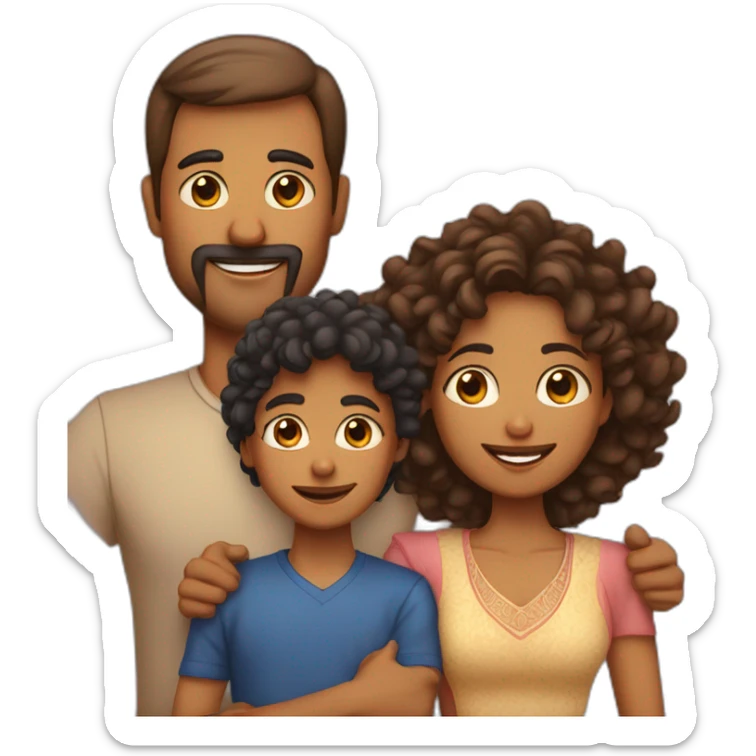 indian family with one dad and one son straight hair and one mom and one daughter curly hair sticker