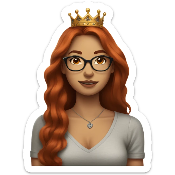 Beautiful girl with long auburn hair, wearing glasses and a crown, and tattoos sticker