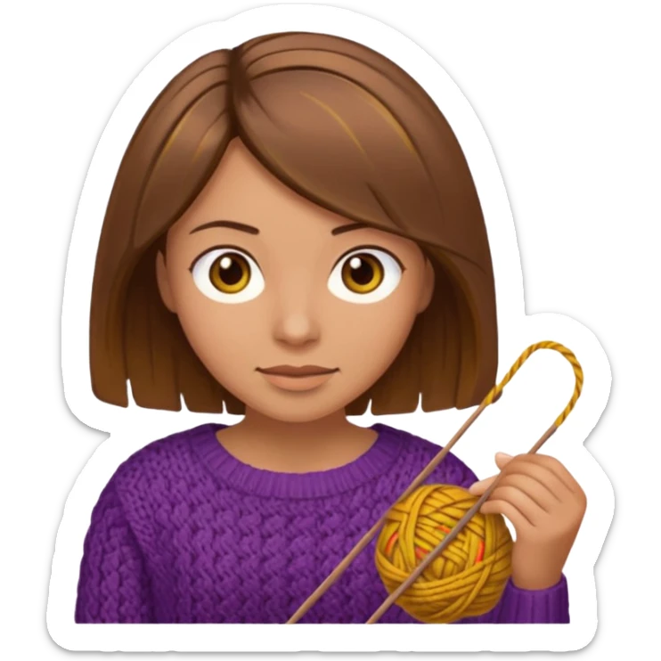  Woman with brown bobbed  hair and highlights light brown eyes no glasses tangked yarn  Knitting emoji sticker